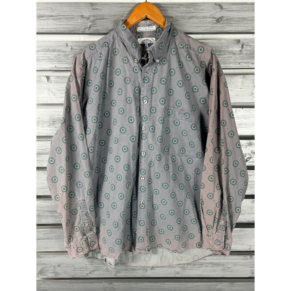 Vintage 90s Dockers Mens L Long Sleeve Shirt Medallion Paisley Print Sun Faded